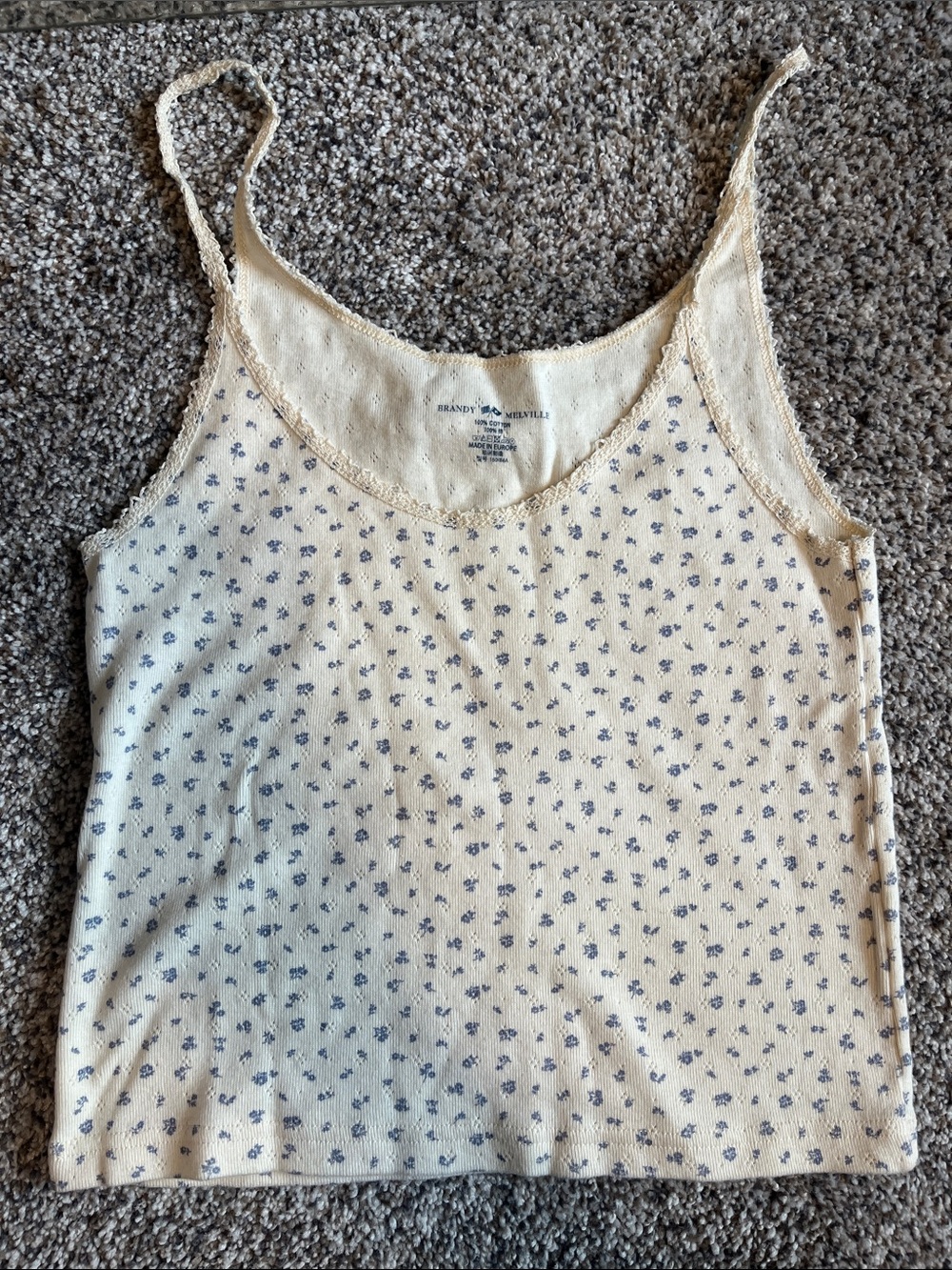 Brandy Melville Cream Cami with Small Blue Floral Print